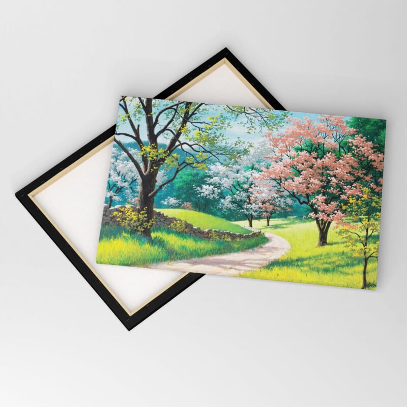 Spring Blossoms Green and Brown Trees Painting Canvas Wall Art - Image 4