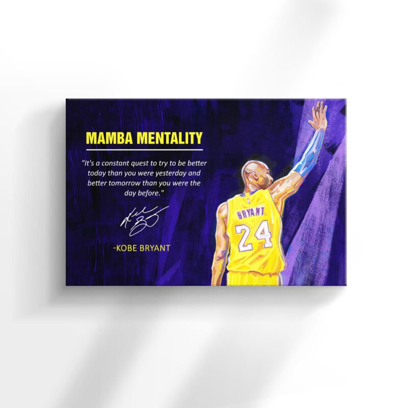 Mamba Mentality "It's a constant quest to try" Quote Blue Canvas Wall Art - Image 2