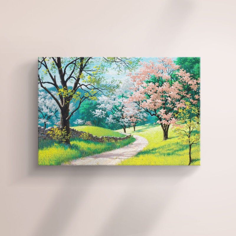 Spring Blossoms Green and Brown Trees Painting Canvas Wall Art - Image 2