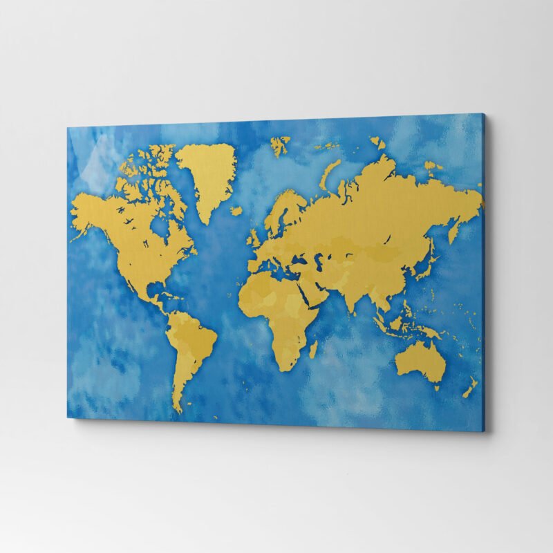 Orange Color World Map on Blue background Canvas Wall Art - Image 3