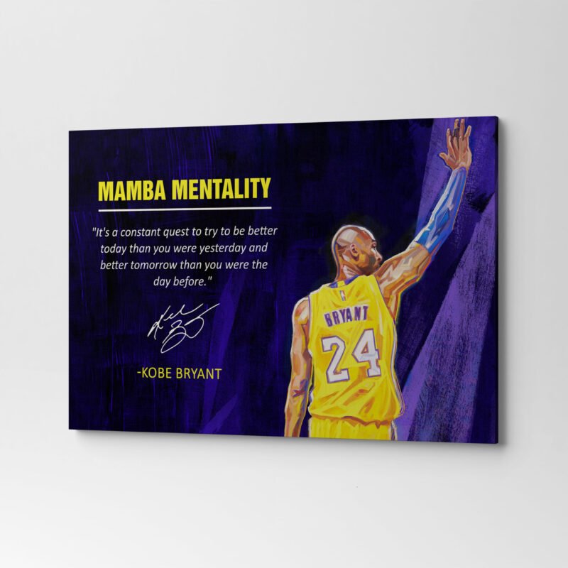 Mamba Mentality "It's a constant quest to try" Quote Blue Canvas Wall Art - Image 3