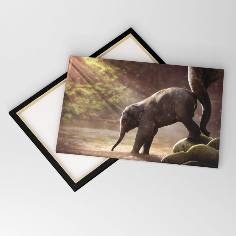 Baby Elephant Drinking Water Canvas Wall Art - Image 4