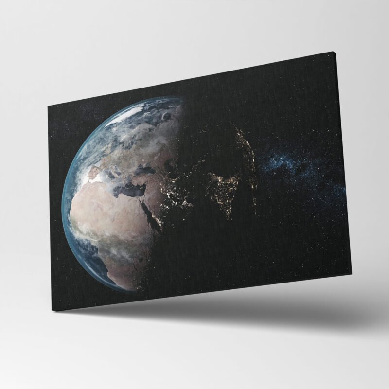 Epic spin planet earth galaxy night satellite view Canvas Wall Art