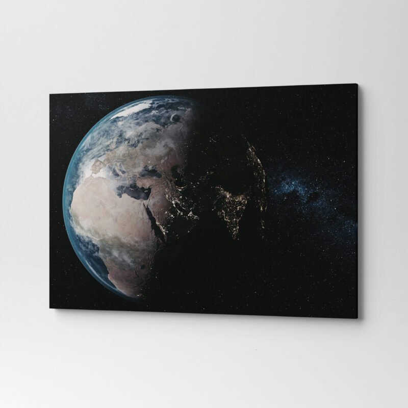 Epic spin planet earth galaxy night satellite view Canvas Wall Art - Image 3