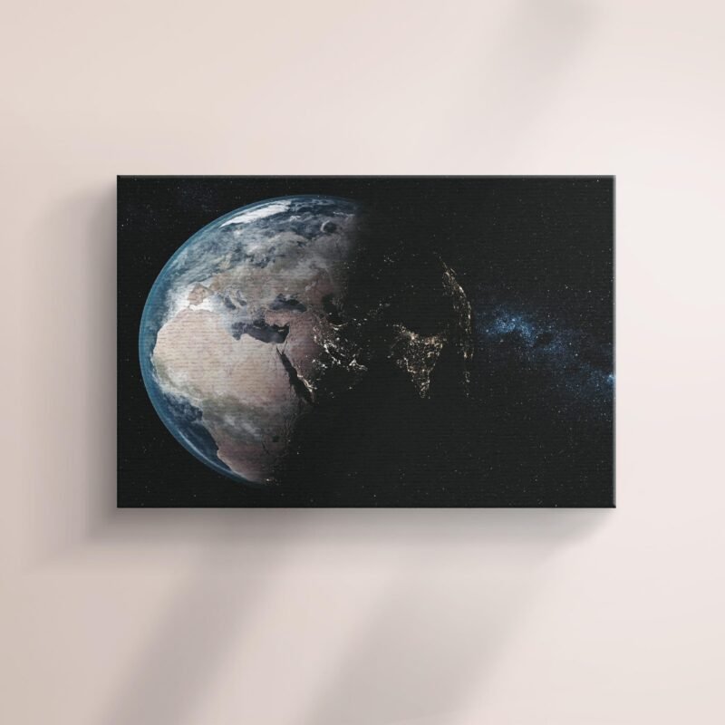 Epic spin planet earth galaxy night satellite view Canvas Wall Art - Image 2