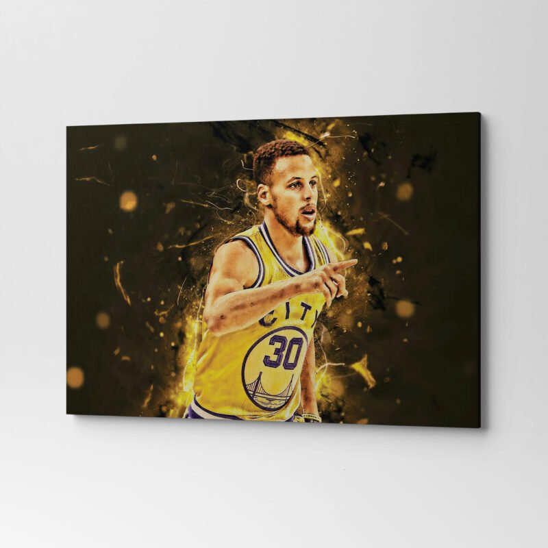 Stephen Curry in Yellow Uniform Canvas Wall Art - Image 3