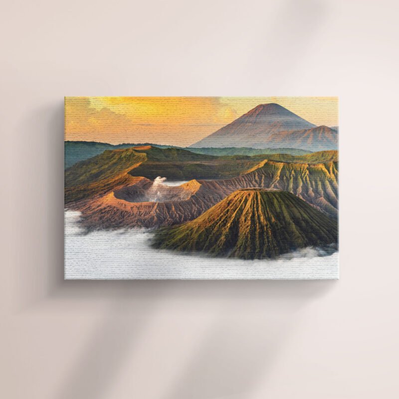 Volcano with Mist at Sunset Canvas Wall Art - Image 2