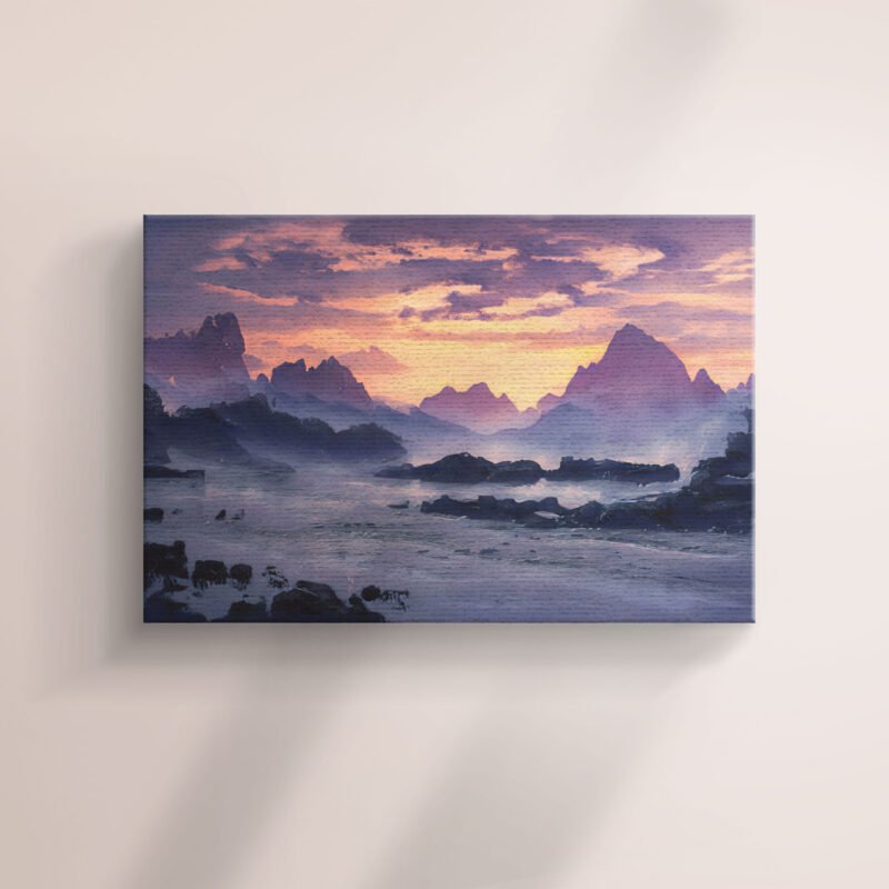 Morning Sunny Landscape Sunrise in the Mountains Canvas Wall Art - Image 2