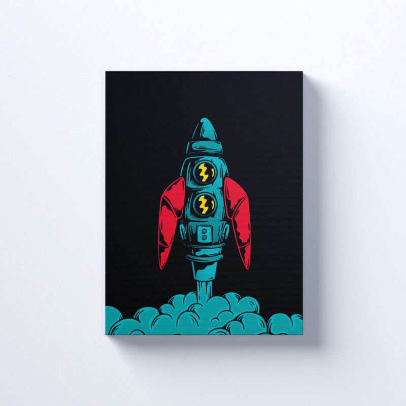 Retro Rocket Launch in Space Canvas Wall Art - Image 2