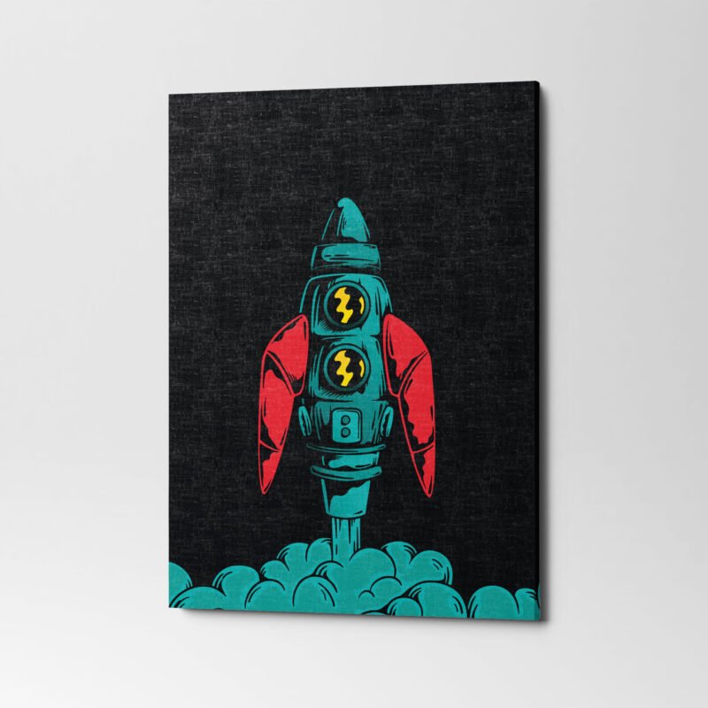 Retro Rocket Launch in Space Canvas Wall Art - Image 3