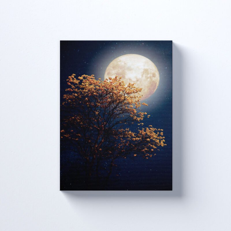 Beautiful Tree Yellow Flower Blossom with Milky way Star in Night Canvas Wall Art - Image 2