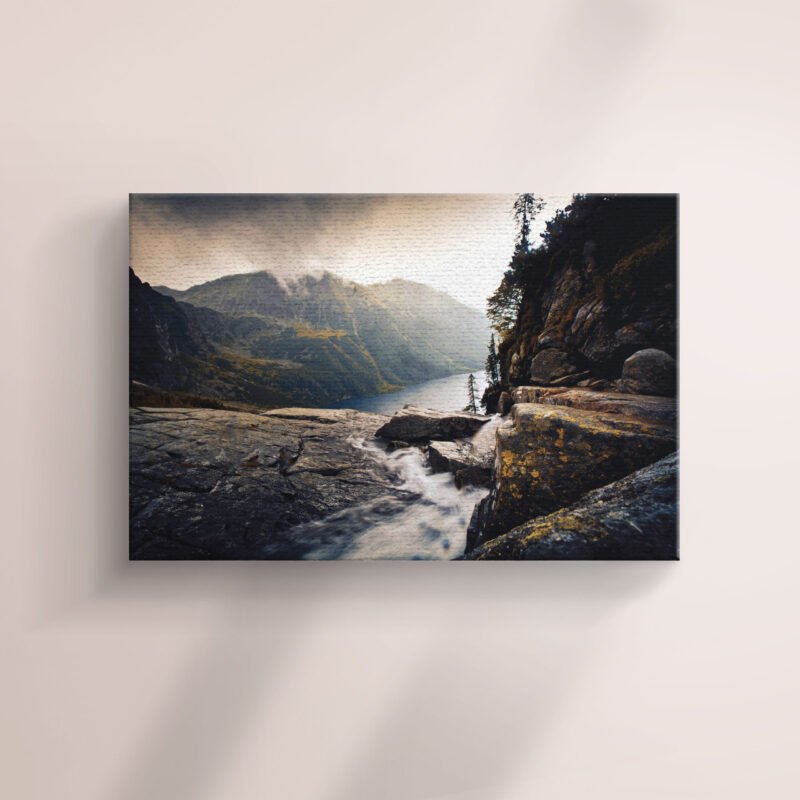 River in Foggy Mountains Canvas Wall Art - Image 2