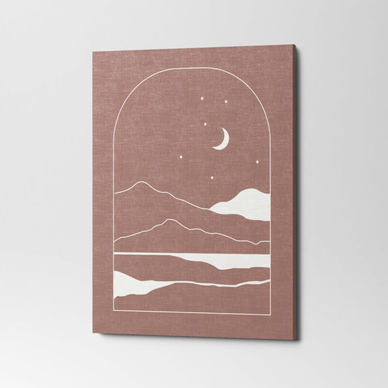 Trendy Minimal Liner Style Moon and Mountain Canvas Wall Art - Image 3