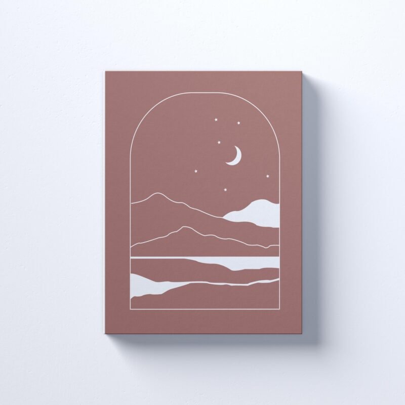 Trendy Minimal Liner Style Moon and Mountain Canvas Wall Art - Image 2