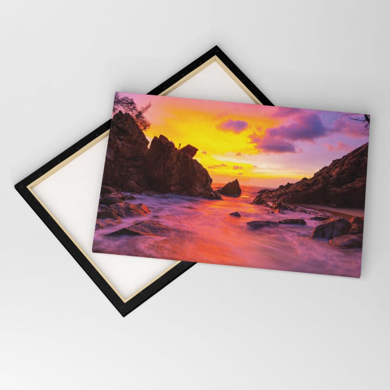 Dramatic Sky Seascape with Rock in Sunset Scenery Canvas Wall Art - Image 4