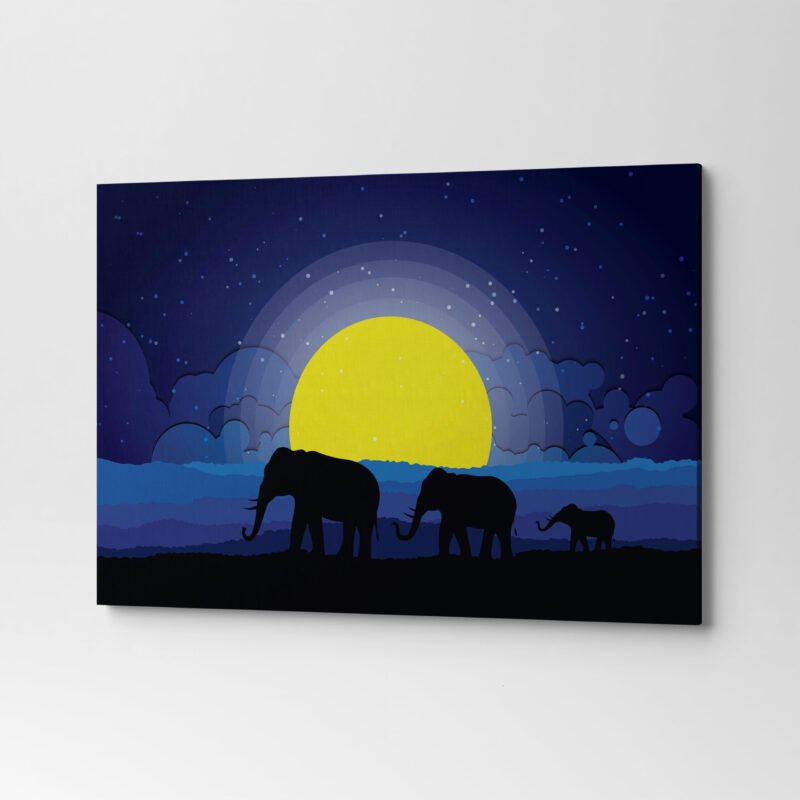 Black Silhouette of Elephant with Wild Nature Canvas Wall Art - Image 3