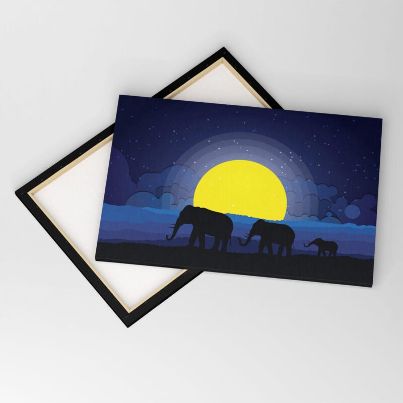 Black Silhouette of Elephant with Wild Nature Canvas Wall Art - Image 4