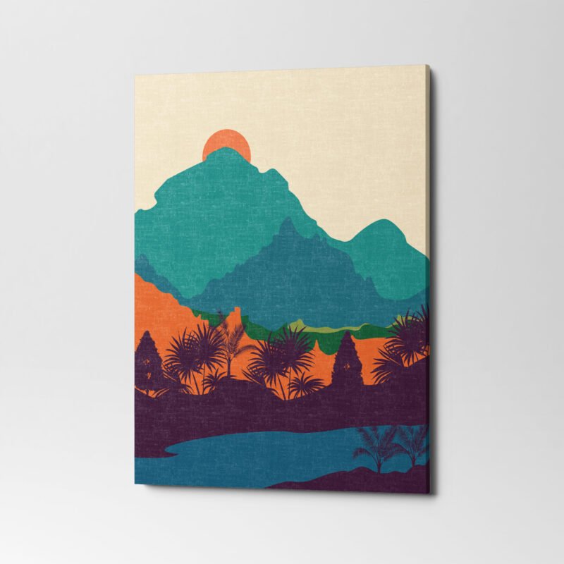 Sunset Art with Mountain and River Canvas Wall Art - Image 3