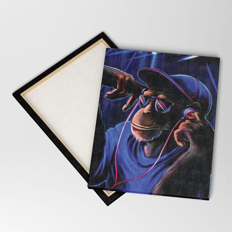 A Monkey Wearing Headphones And Listening To Music Canvas Wall Art - Image 4