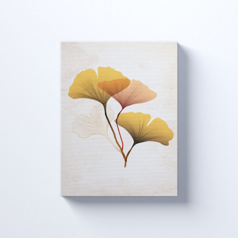 Modern Gold and Dry Ginkgo Canvas Wall Art - Image 2