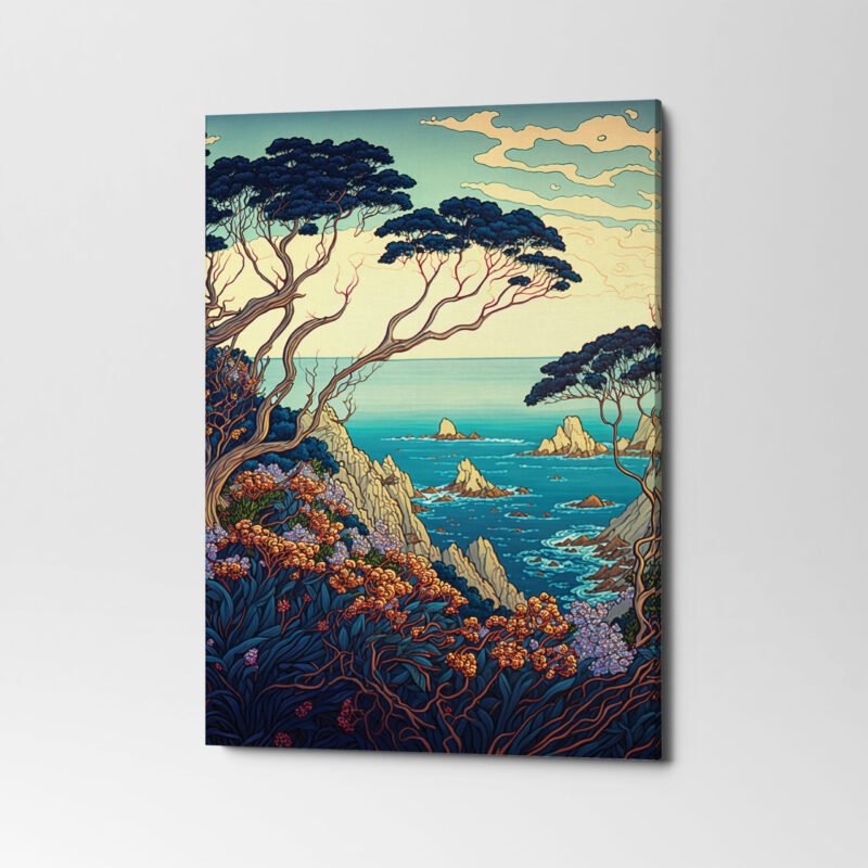 Abstract Nature with Trees, Sea and Mountains Canvas Wall Art - Image 3