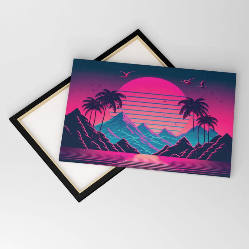 Sunset scene with Mountains and Palm Trees Canvas Wall Art - Image 4
