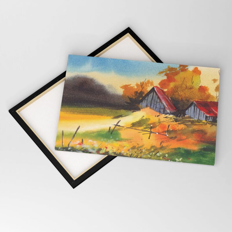 Evening light with Village Nature Watercolor Canvas Wall Art - Image 4