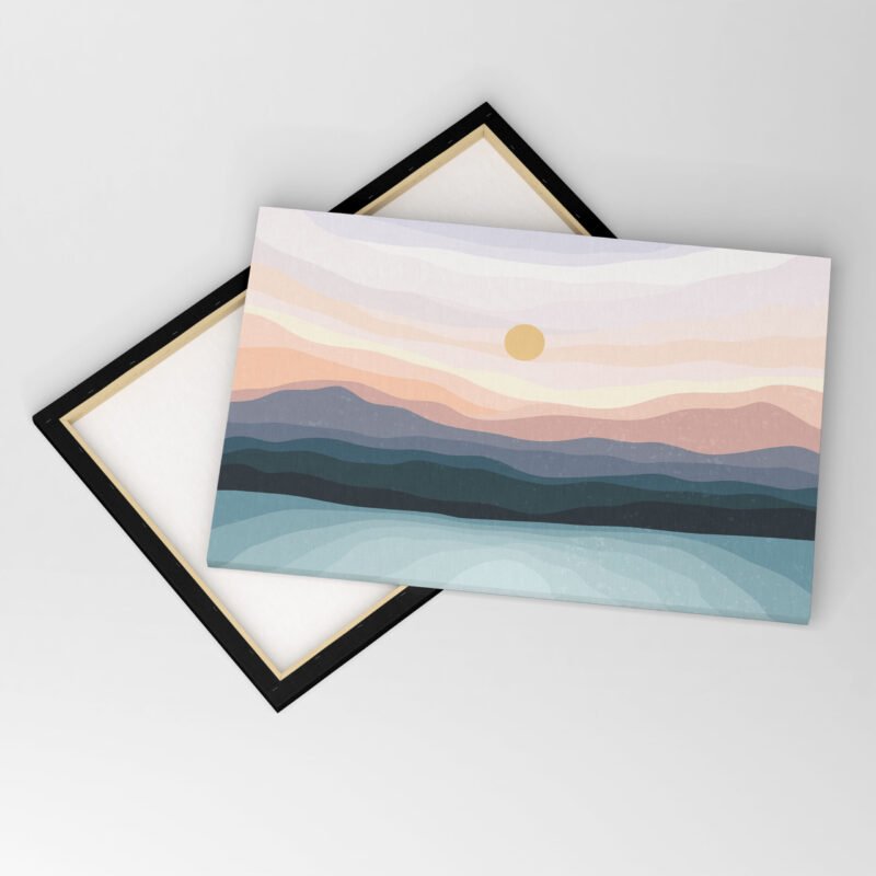 Abstract Aesthetic Mid Century Ocean with Sun Canvas Wall Art - Image 4