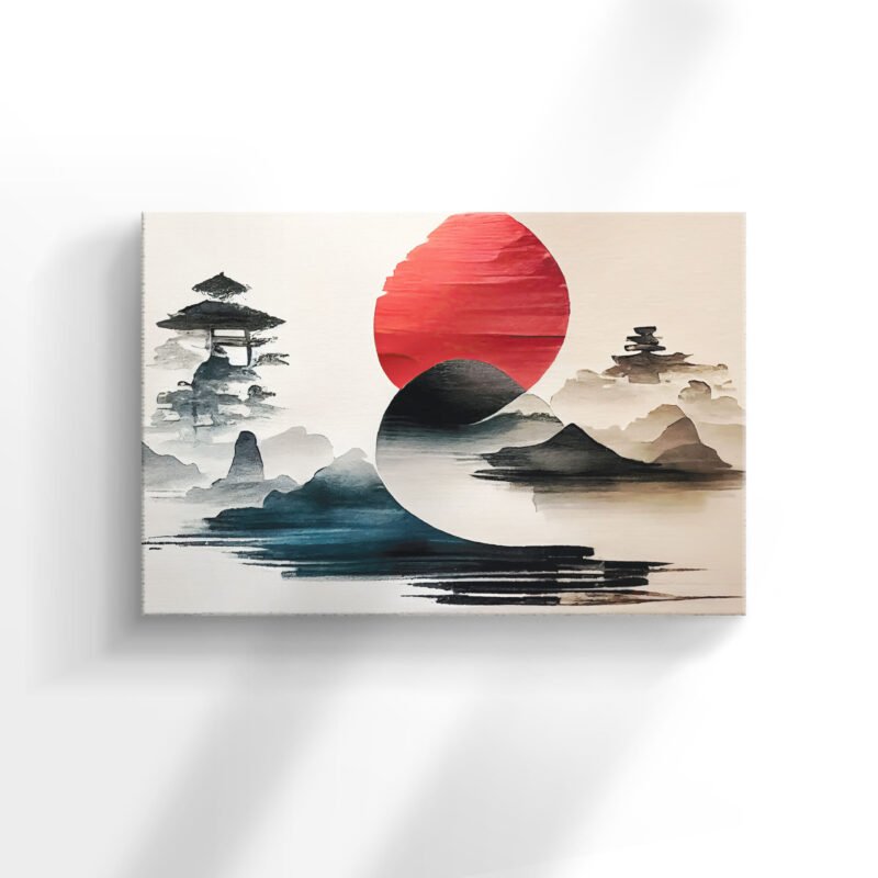 Landscape illustration Japanese Watercolor Wash Painting Canvas Wall Art - Image 2