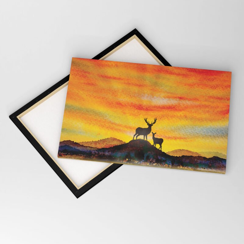 Deer Family at Sunset Nature Canvas Wall Art - Image 4