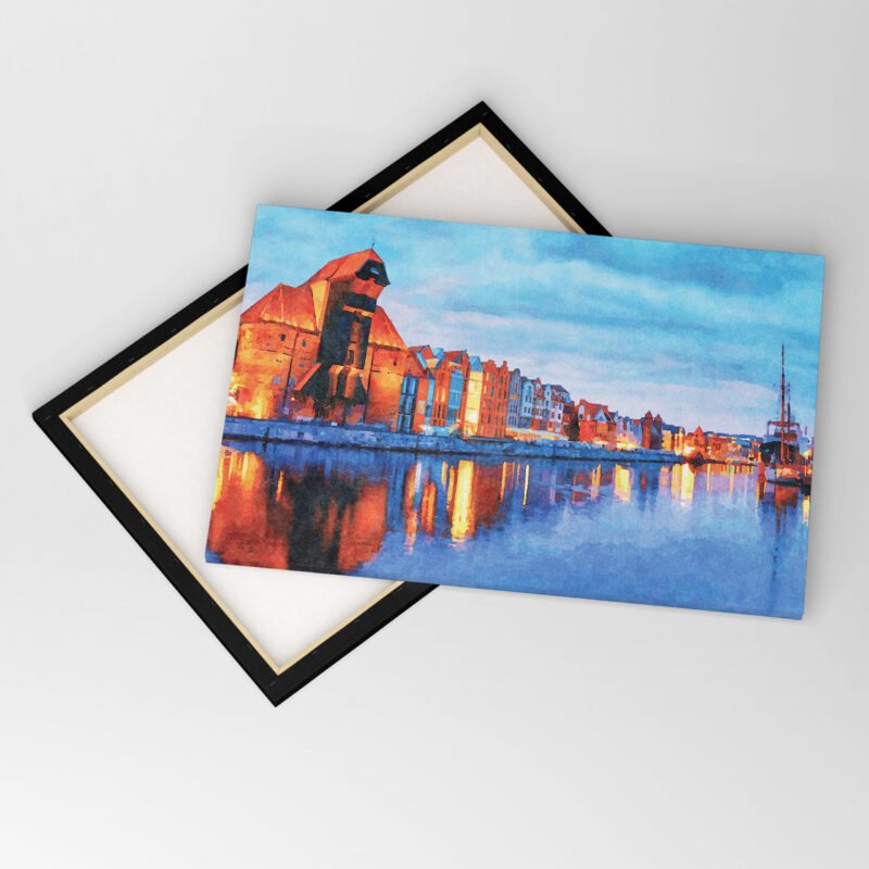 Medieval Crane and other Old Buildings along Waterfront Canvas Wall Art - Image 4