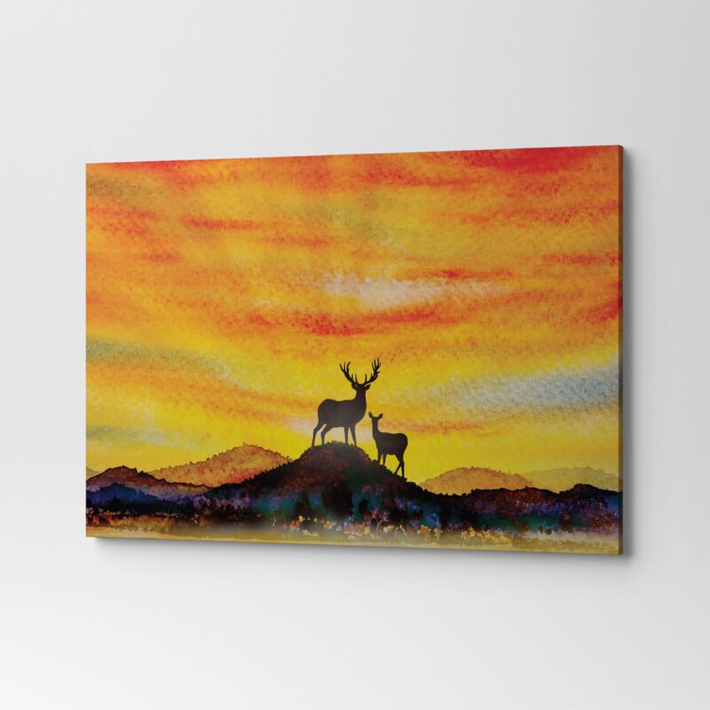Deer Family at Sunset Nature Canvas Wall Art - Image 3
