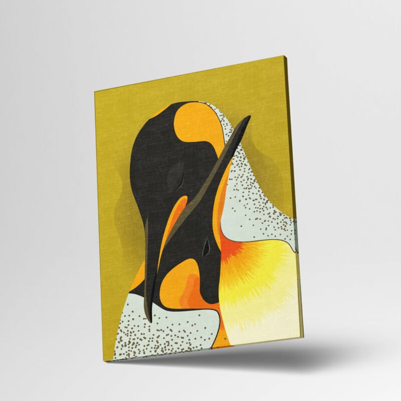 Two birds with orange plumage and large beaks are sitting in an embrace Canvas Wall Art