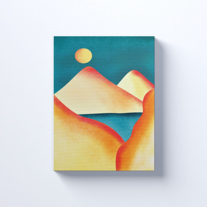 Vector Mountains with Sun Nature Canvas Wall Art - Image 2