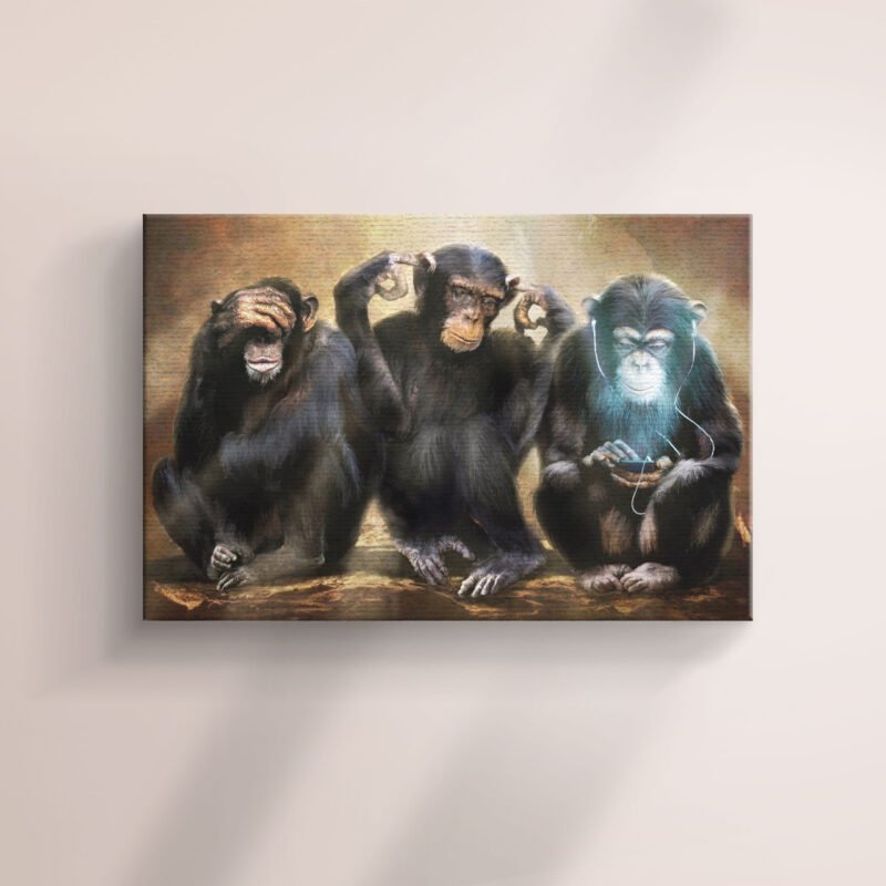 Three Wise Funny Cool Monkeys Canvas Wall Art - Image 2