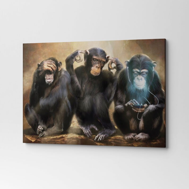 Three Wise Funny Cool Monkeys Canvas Wall Art - Image 3