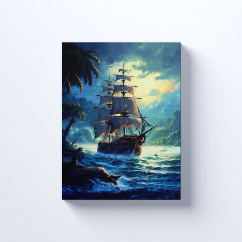 A Painting of an Old and Abandoned Pirate Ship Canvas Wall Art - Image 2