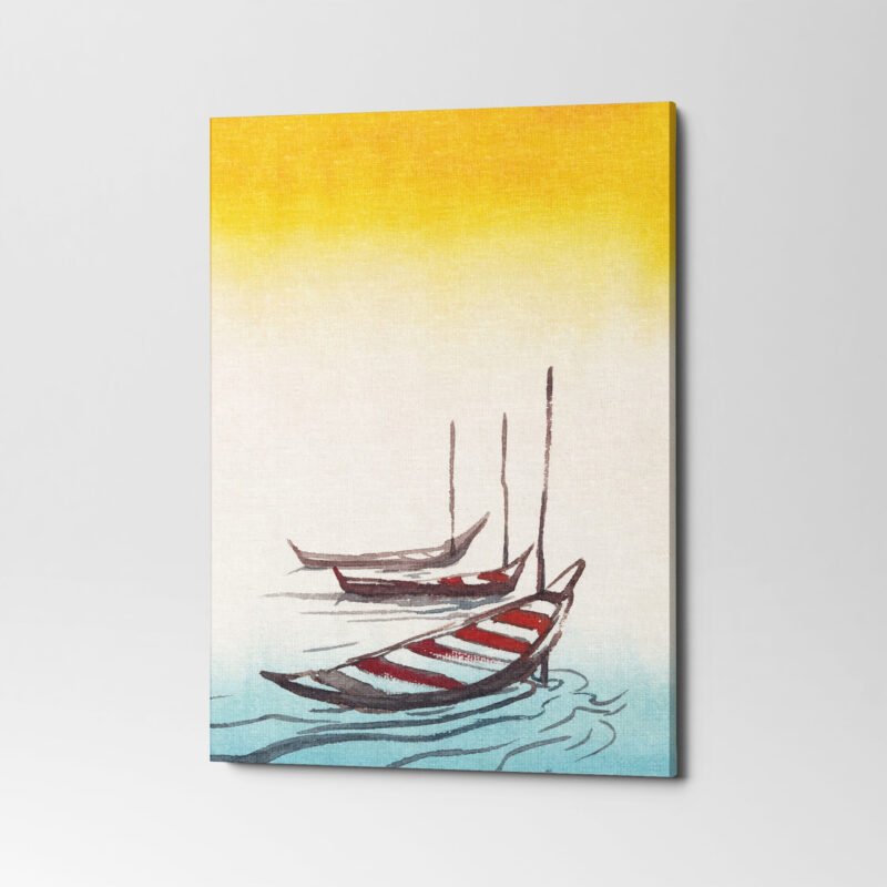 River Boats Watercolor Drawing Paint Canvas Wall Art - Image 3