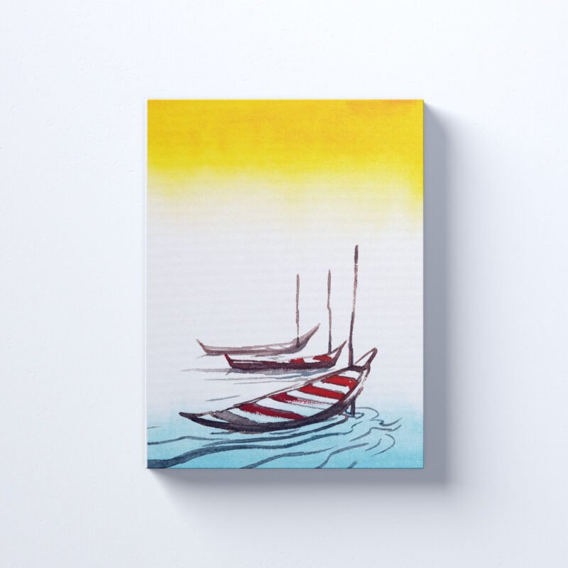 River Boats Watercolor Drawing Paint Canvas Wall Art - Image 2