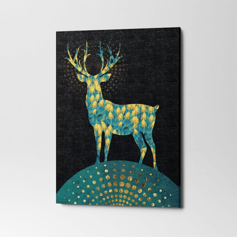 3d Golden Dots and Birds shapes with marble Deer 3 Panel Canvas Wall Art - Image 3