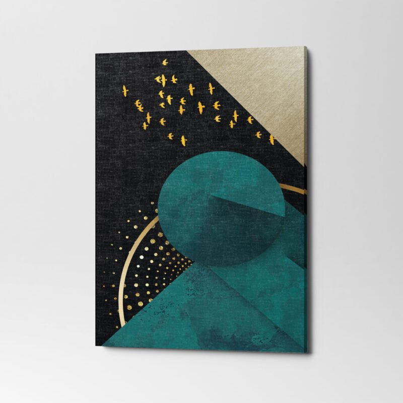 3d Golden Dots and Birds shapes with marble Deer 3 Panel Canvas Wall Art - Image 4