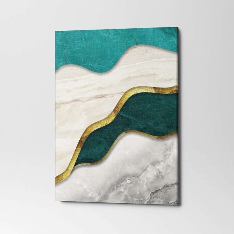 Modern art with 3d marble golden circles, sun & mountains 3 Panel Canvas Wall Art - Image 2