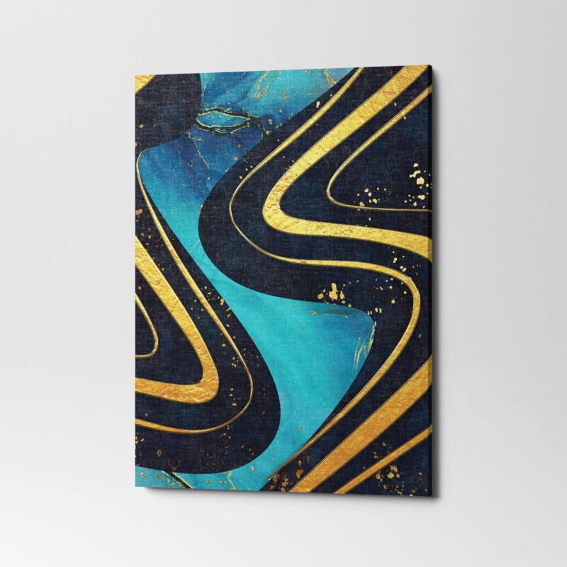 Golden and turquoise flowers with clouds 3 Panel Canvas Wall Art - Image 4