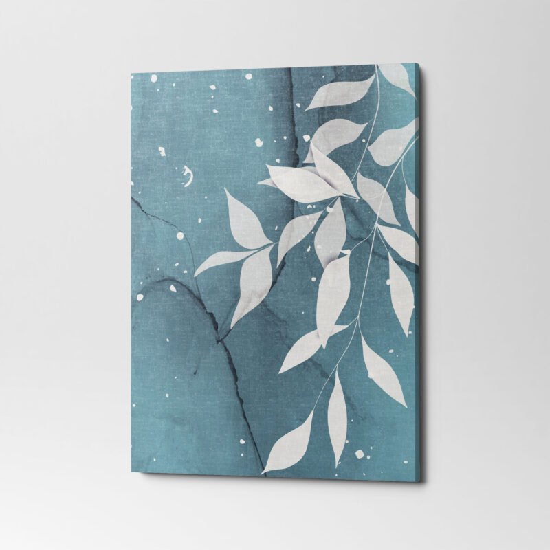 Traces of plant leaves on a blue ink background 2 Panel Canvas Wall Art - Image 2