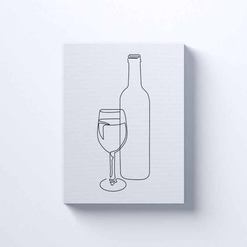 Continuous line drawing bottle and wine glass Canvas Wall Art - Image 2
