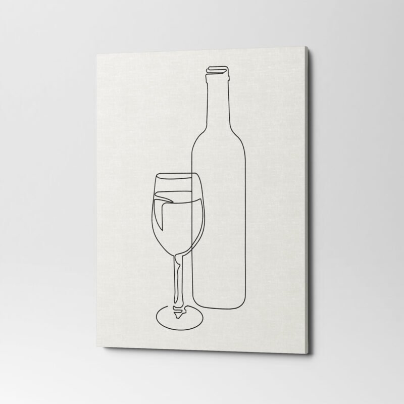 Continuous line drawing bottle and wine glass Canvas Wall Art - Image 3