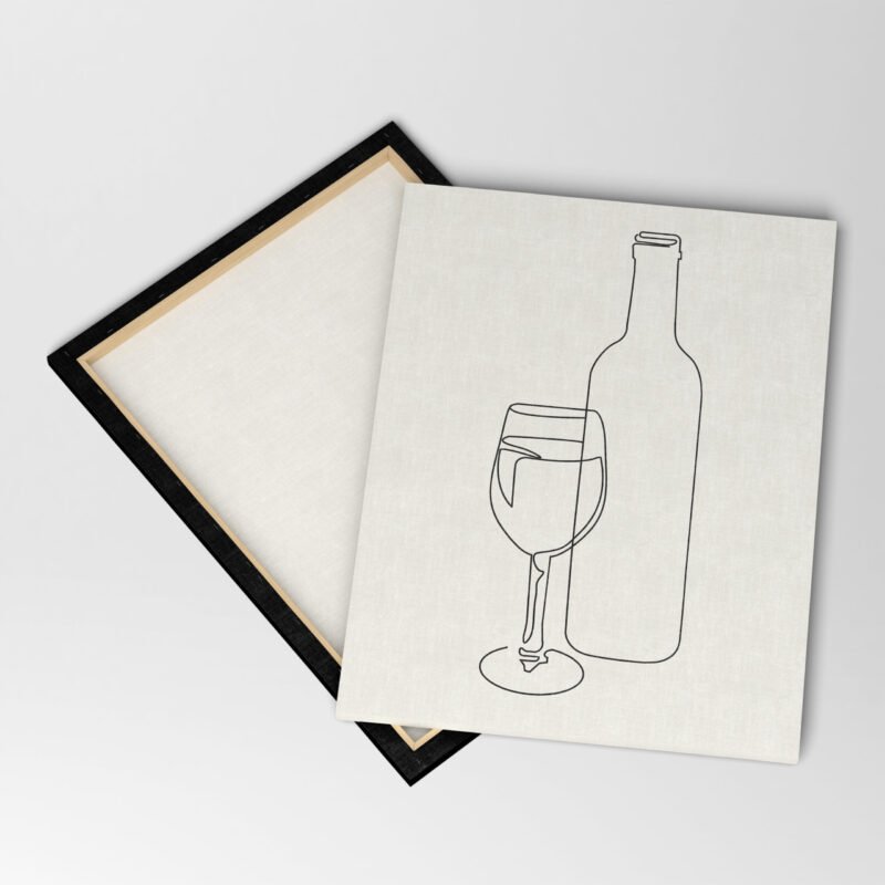Continuous line drawing bottle and wine glass Canvas Wall Art - Image 4