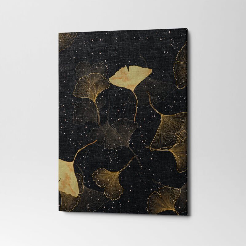 Luxury Golden Ginkgo Leaves with stars 3 Panel Canvas Wall Art - Image 3