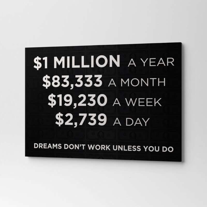 "Dreams don't work unless you do" Motivational Canvas Wall Art - Image 3