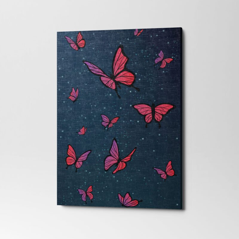 Butterflies in the night sky with stars 3 Panel Canvas Wall Art - Image 4